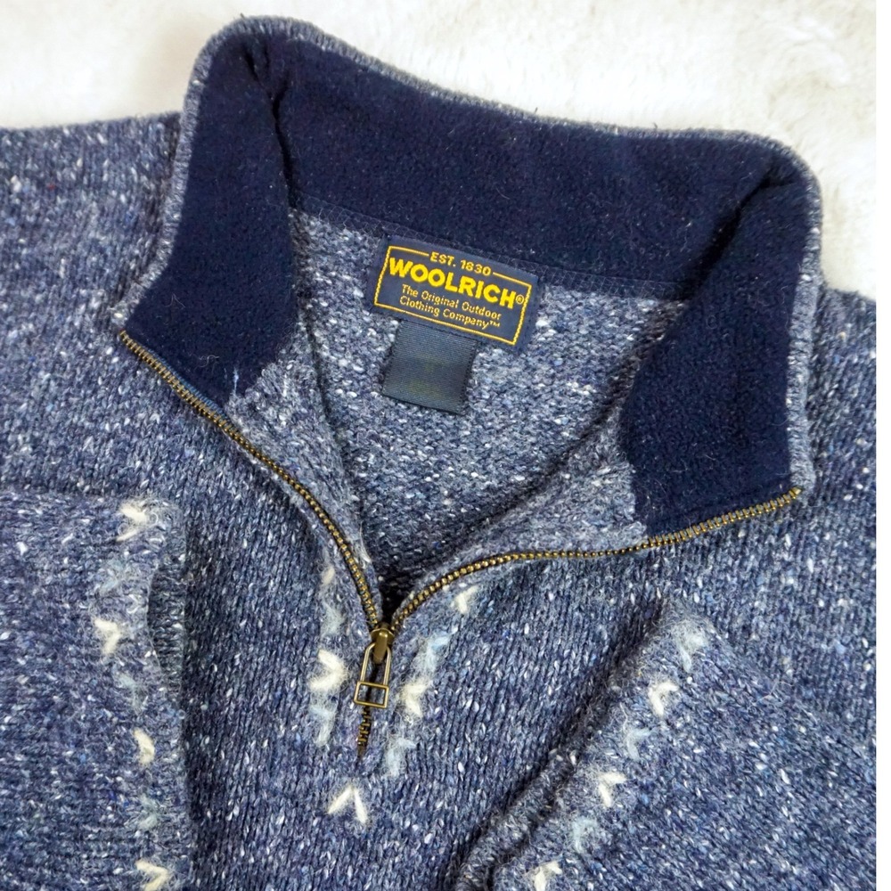 Vintage Woolrich Wool Blend 1/4 Zip Pullover Sweater Blue Cottagecore Womens M